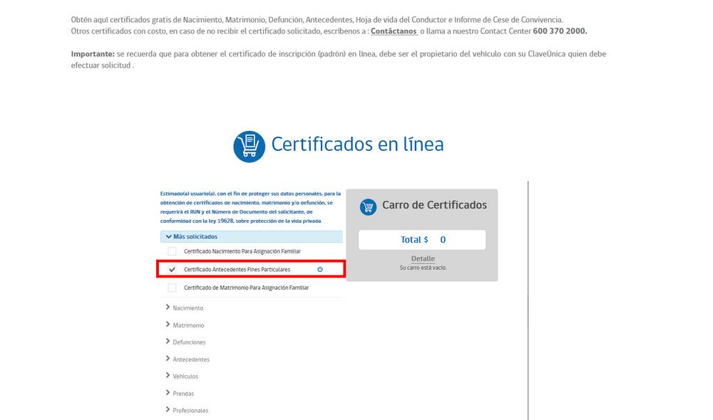 solicitar certificado de antecedentes penales online chile